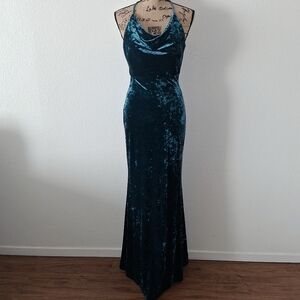Morgan & Co Teal Velvet Maxi Mermaid Dress